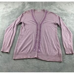 Van Heusen Studio Womens Mauve Purple Sequin Trim V-Neck Cardigan Sweater Size M